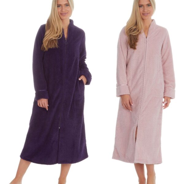 LONG SOFT FEEL EMBOSSED ZIP GOWN