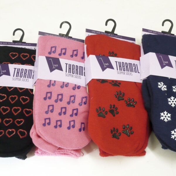 LADIES THERMAL SLIPPER SOCKS ASSORTED COLOURS