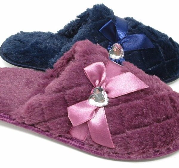 LADIES SLIPPERS HEATHER OR BLUE