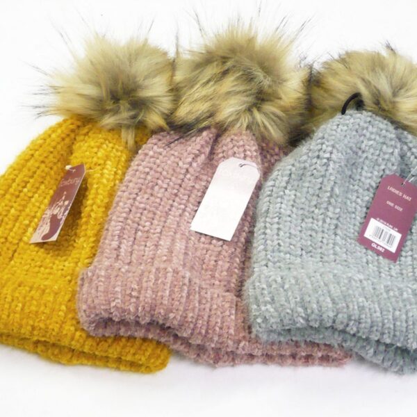 LADIES CHENILLE POM POM HAT