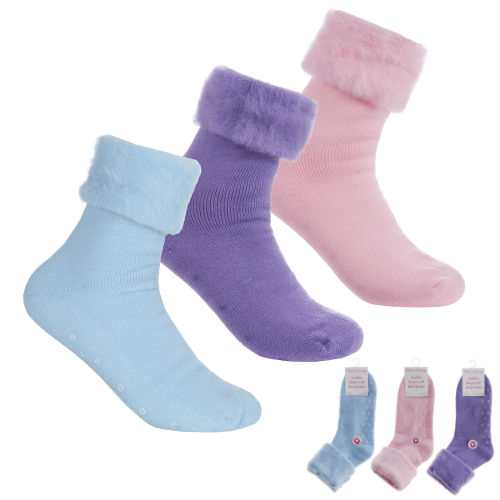 Ladies Print Bed Socks With Gripper